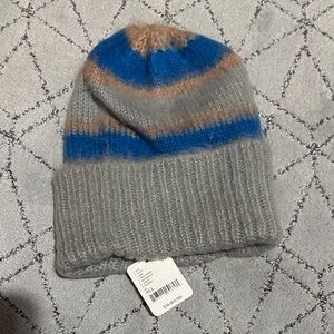 Free People Gray and Blue Striped Beanie